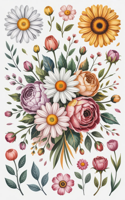 Floral Print Wall Art, Colorful Garden Flowers Poster, Bedroom Living Room Decor, Botanical Illustration, Vintage Style Flower Artwork