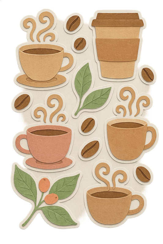 Coffee Cup and Beans Sticker Set, Cute Paper Craft Coffee Theme, Scrapbooking Essential, Planner Accessories, Espresso Love Decorations