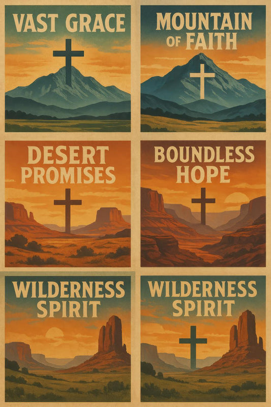 Vintage Religious Poster Set Inspirational Mountain Desert Faith Hope Art Prints