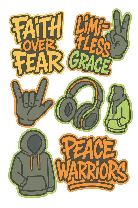Inspirational Sticker Pack, Faith Over Fear, Limitless Grace, Peace Warriors, Vinyl Decals for Laptops and Journals