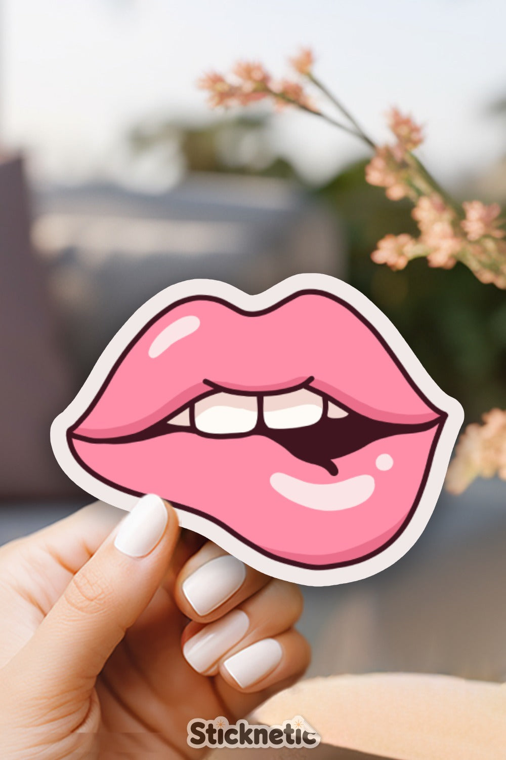 Vibrant Lip Bite Art Sticker for Unique Sticker Product