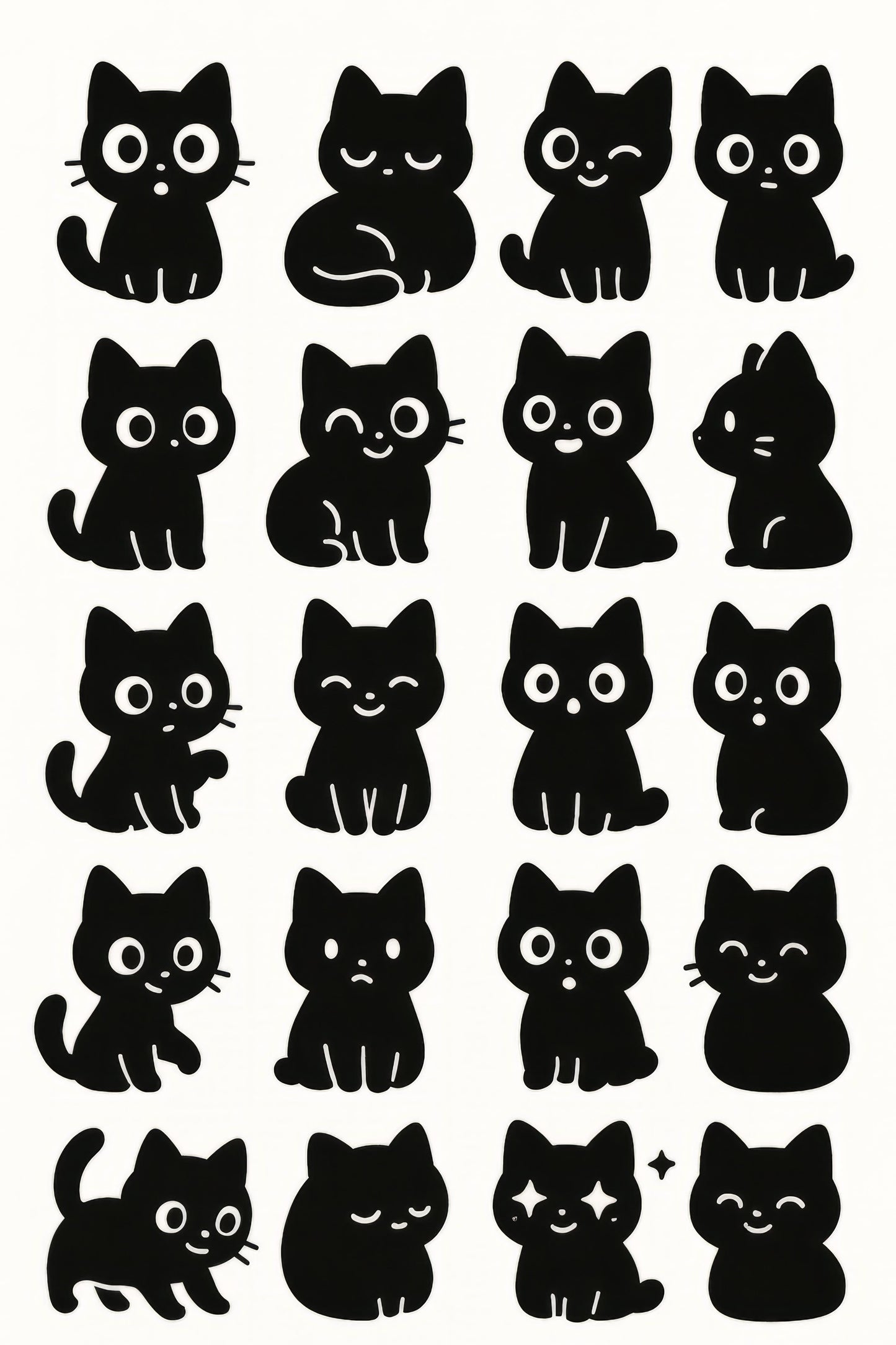 Cute Black Cat Stickers Set, Cartoon Feline Decals, Kitten Silhouette, Scrapbooking, Bullet Journal Decoration, Vinyl Sticker Pack