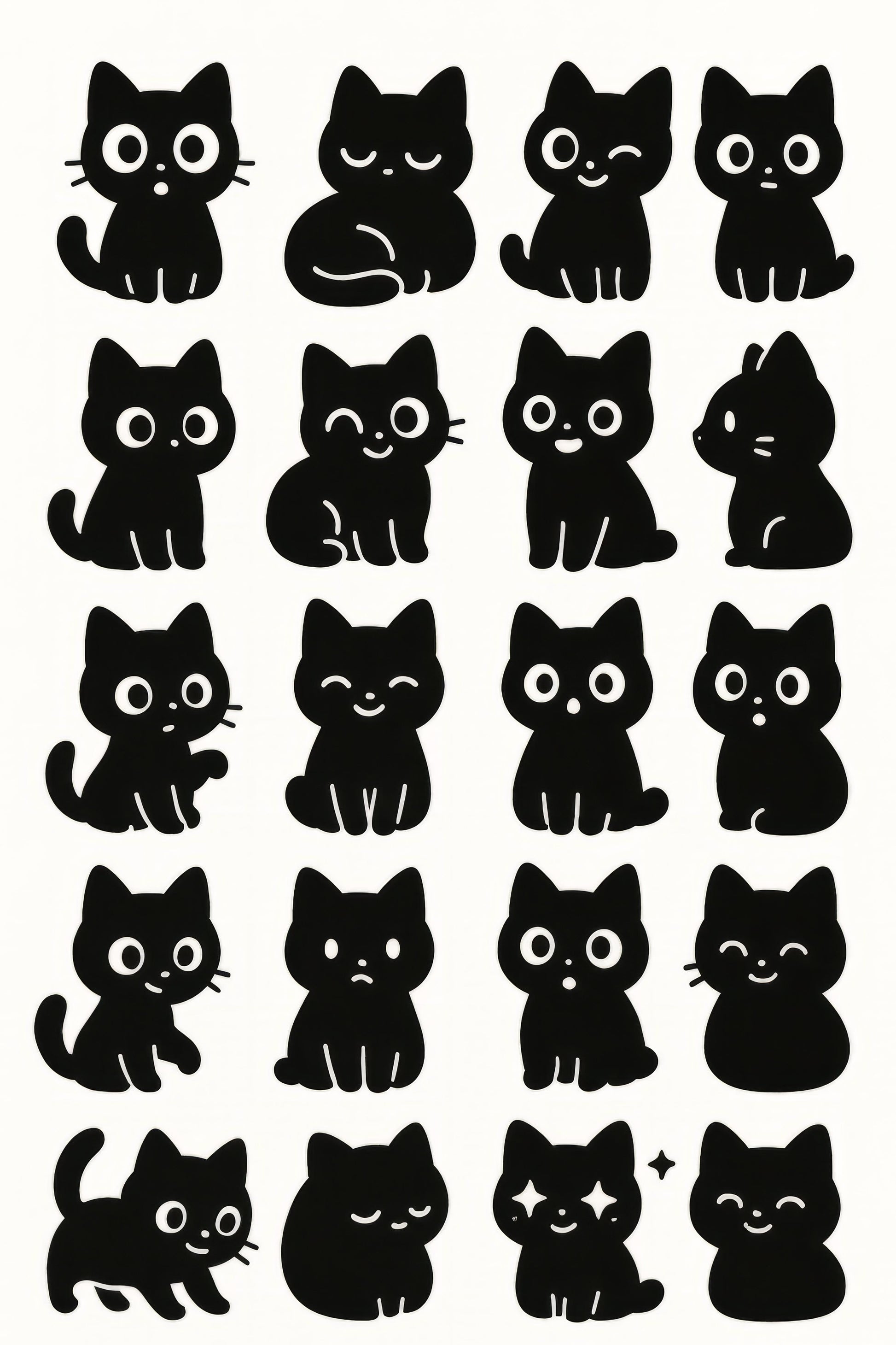 Cute Black Cat Stickers Set, Cartoon Feline Decals, Kitten Silhouette, Scrapbooking, Bullet Journal Decoration, Vinyl Sticker Pack