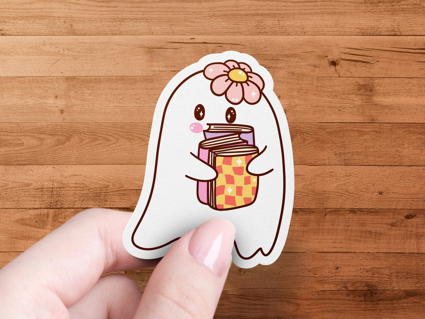 Cute Flower Ghost Holding Books Cute Sticker product