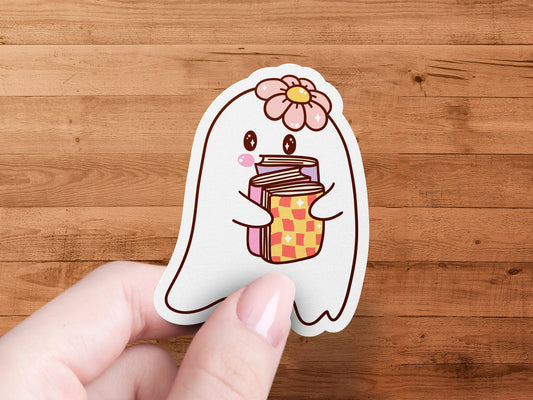 Cute Flower Ghost Holding Books Cute Sticker product