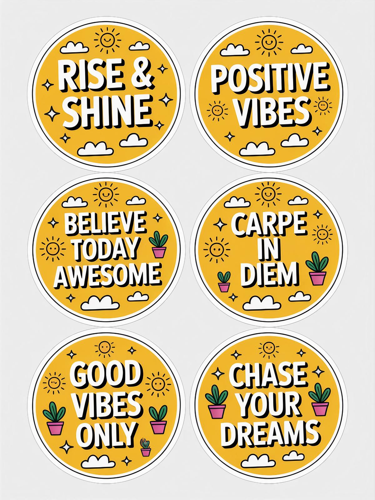 Motivational Stickers Set, Rise and Shine, Positive Vibes, Good Vibes Only, Carpe Diem, Chase Your Dreams, Inspirational Decals