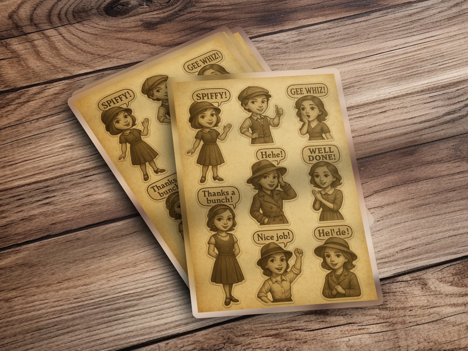 Vintage Style Reward Sticker Sheets, Classic Cartoon Girl, Positive Reinforcement, Pack of 2