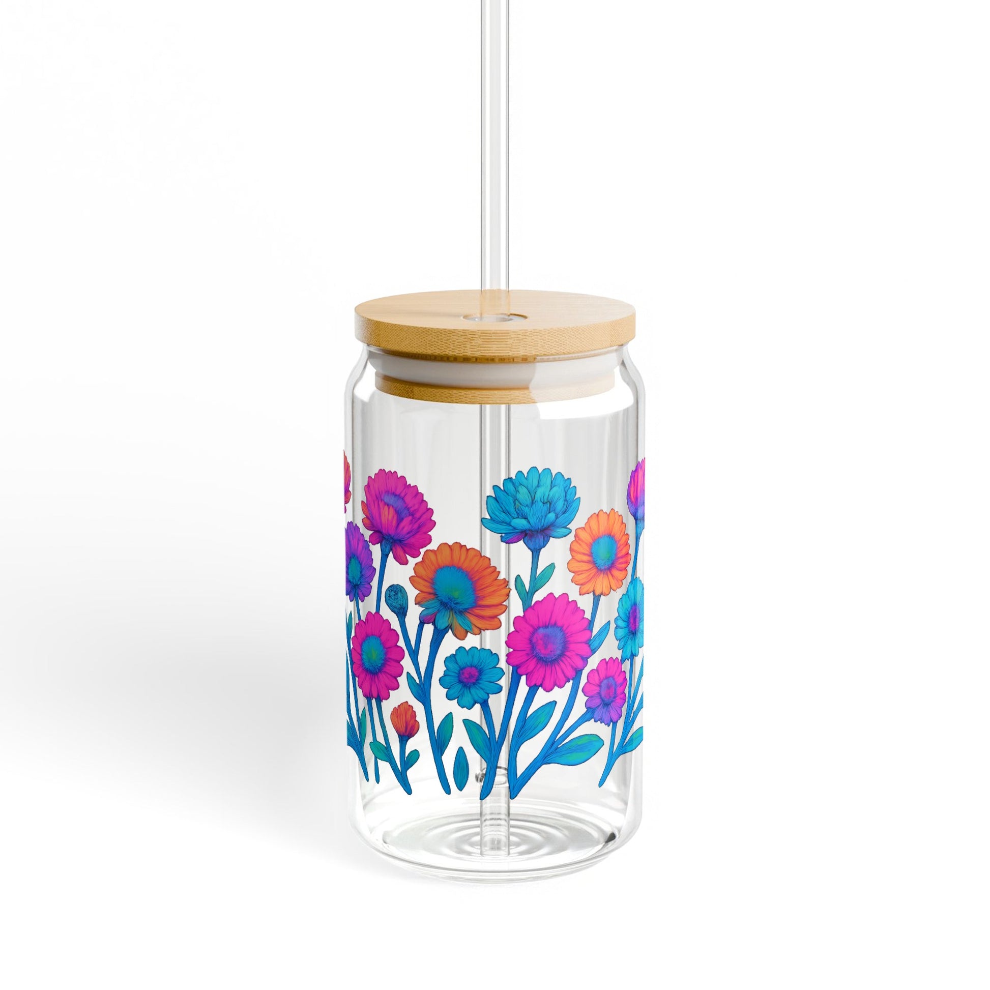 Colorful Floral Glass Jar with Lid, Decorative Home Storage Container, Flower Design Kitchen Organizer