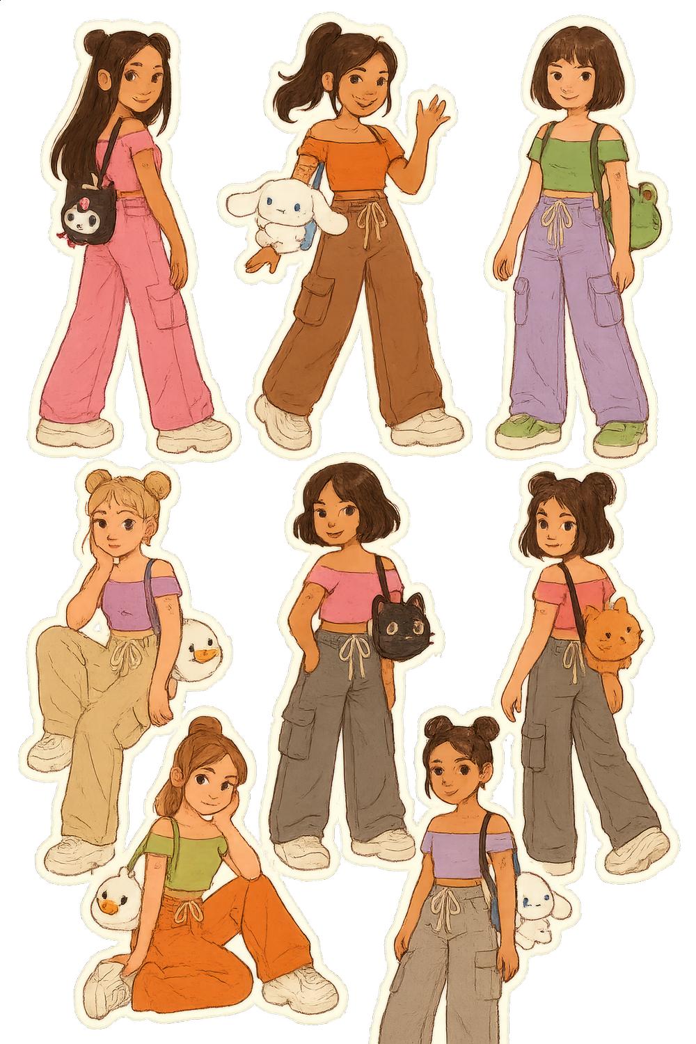 Cute Girl Stickers Pack, Fashion Outfits with Pets, Colorful Planner Decal Set for Teens