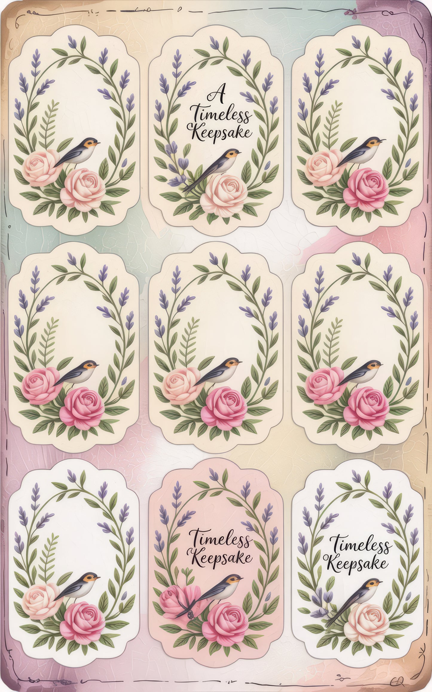 Vintage Floral Bird Stickers, Timeless Keepsake, Botanical Label Decals, Set of 12, Craft Supplies, Scrapbooking Embellishments, Elegant