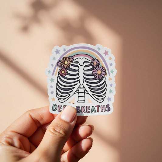 Deep Breaths Ribcage with Flowers and Rainbow Sticker product