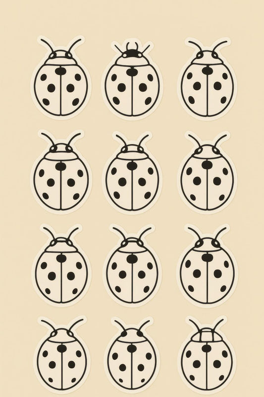 Cute Ladybug Stickers, Black and White Insect Decals, Decorative Vinyl Ladybird Labels, Nature-Themed Crafting Supplies