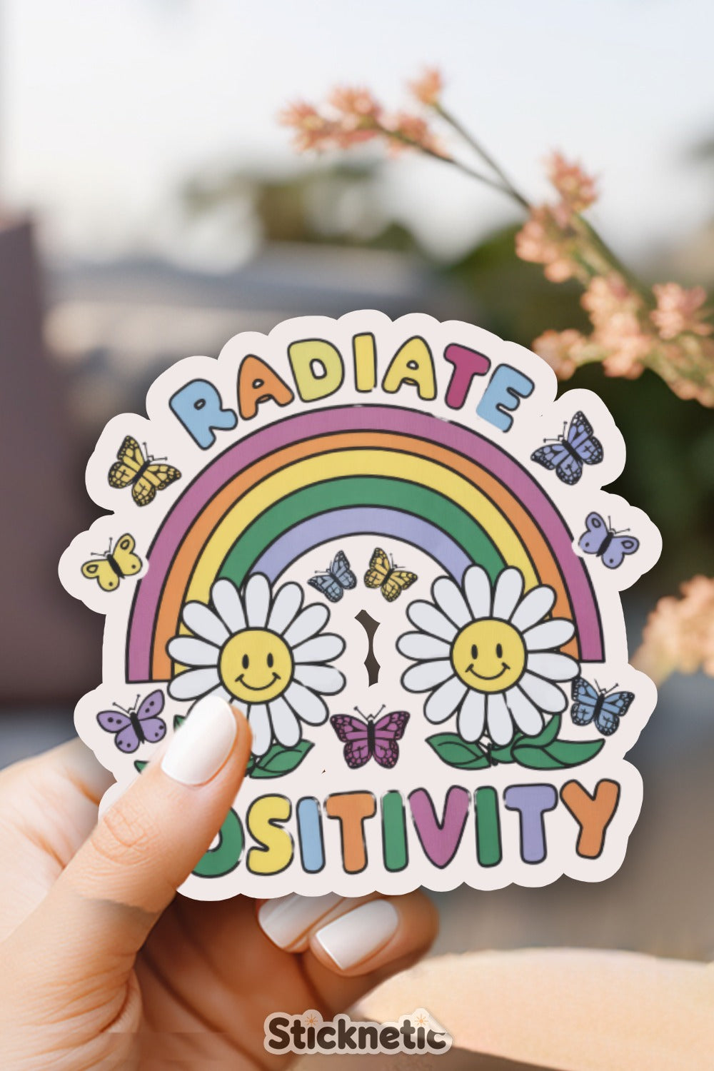 Radiate Positivity Rainbow and Flowers Sticker product
