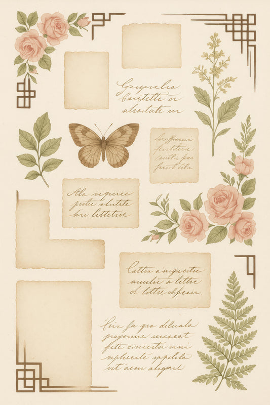 Vintage Botanical Art Print, Floral and Butterfly Illustrations, Aged Paper Style, Wall Decor