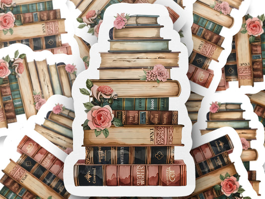 Vintage Floral Stack of Books Sticker product