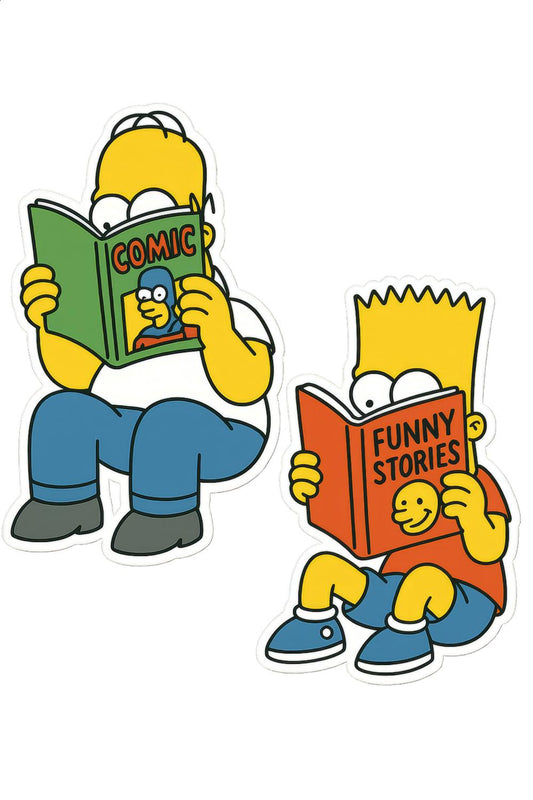 Simpsons Stickers, Cartoon Decal Set, Homer and Bart Reading, Colorful Vinyl Stickers for Laptops and Books