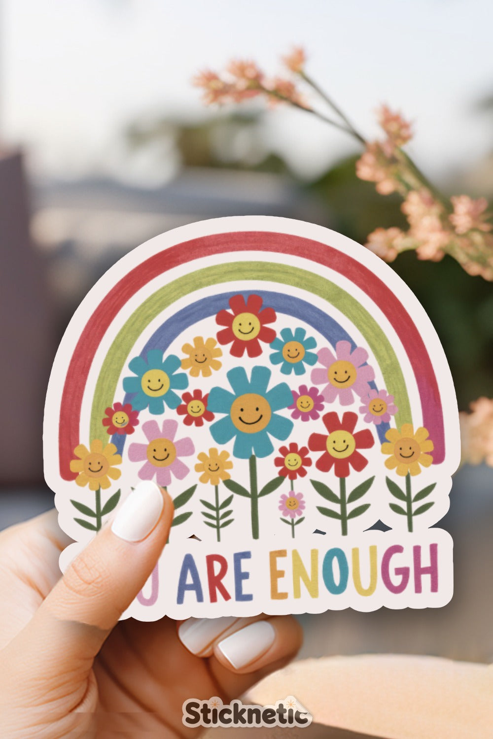Colorful Rainbow Smiling Flowers Sticker product