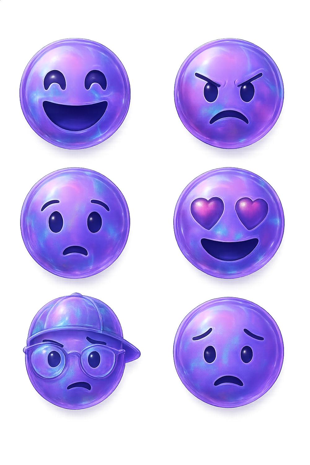 Set of 6 Purple Emoji Magnets, Fridge Decor, Cartoon Expression Icons, Kitchen Accessories, Cute Home Gifts