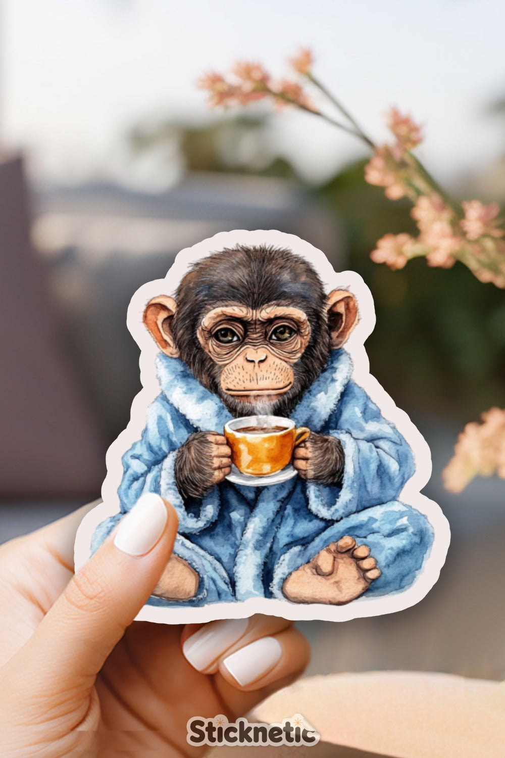Adorable Baby Monkey Sipping Tea Sticker product