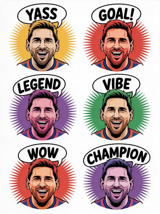 Pop Art Soccer Player Stickers, Colorful Sports Decals, Goal Legend Champion Vibes, Set of 6