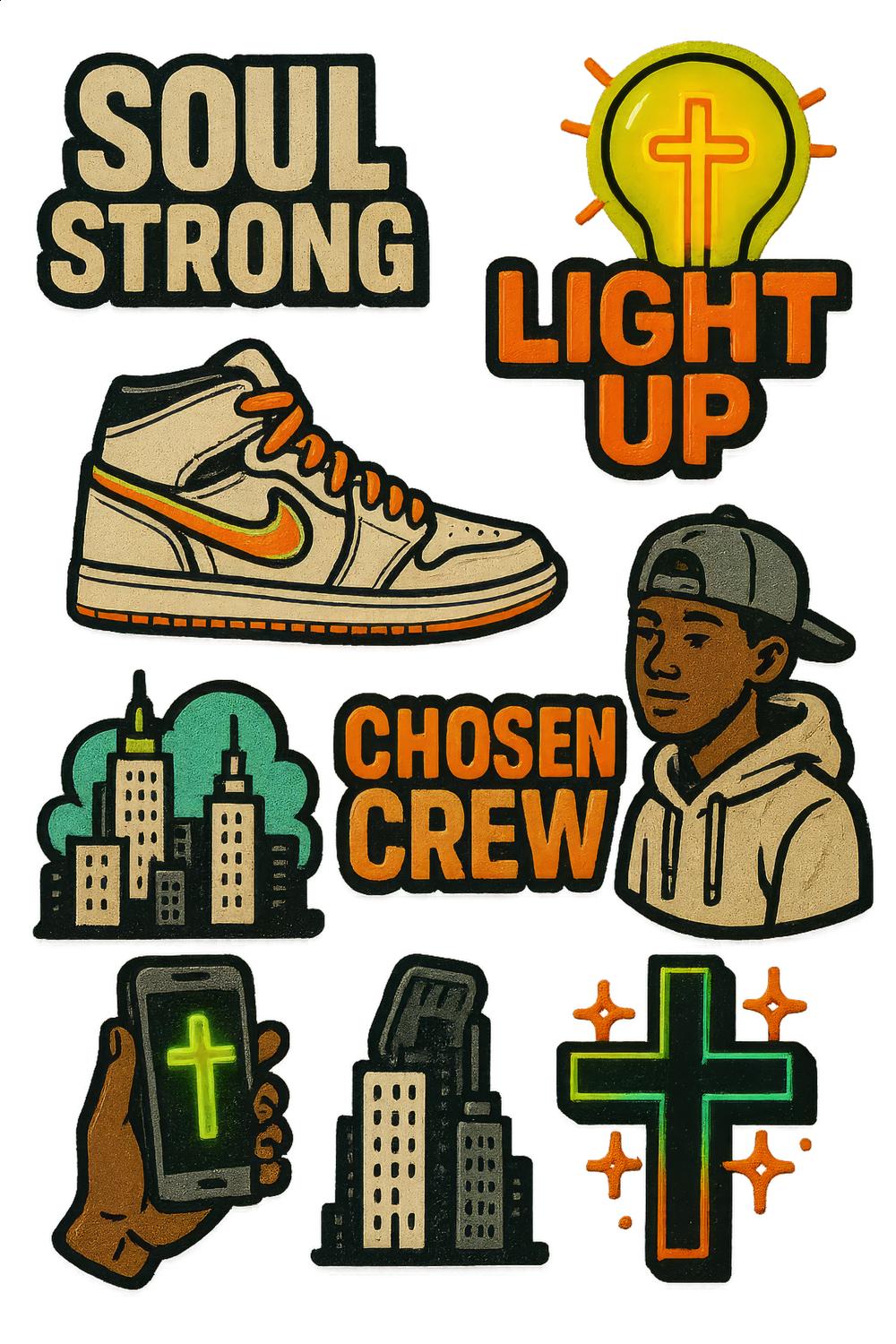 Urban Inspired Sticker Pack, Street Style Decals, Sneaker and Cross Graphics, Vibrant Skate Culture Stickers