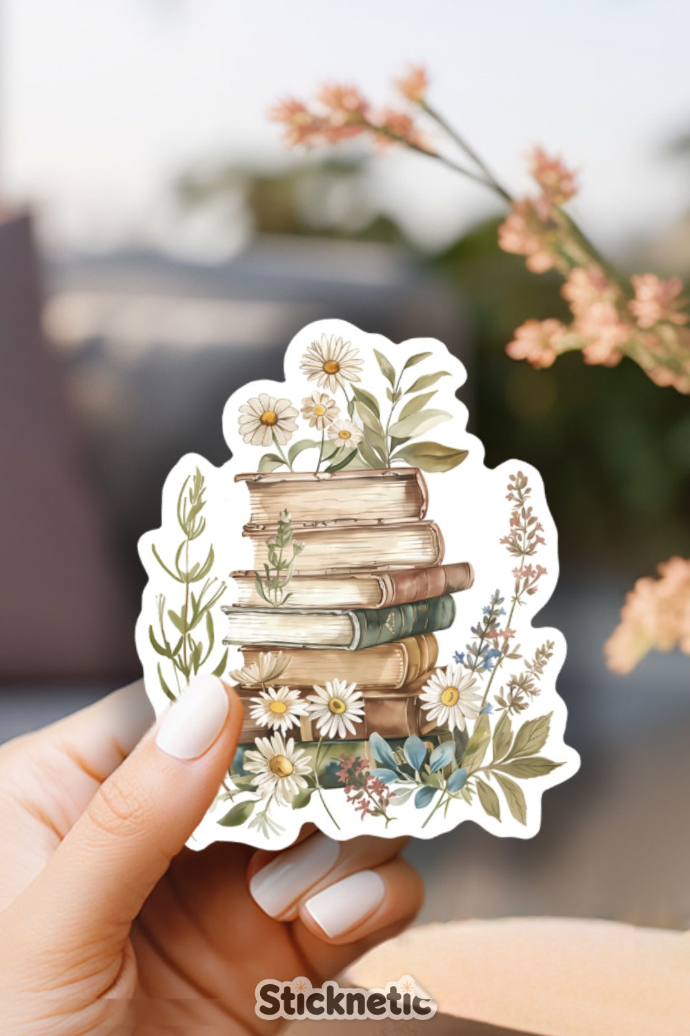 Vintage Books and Flowers Sticker product