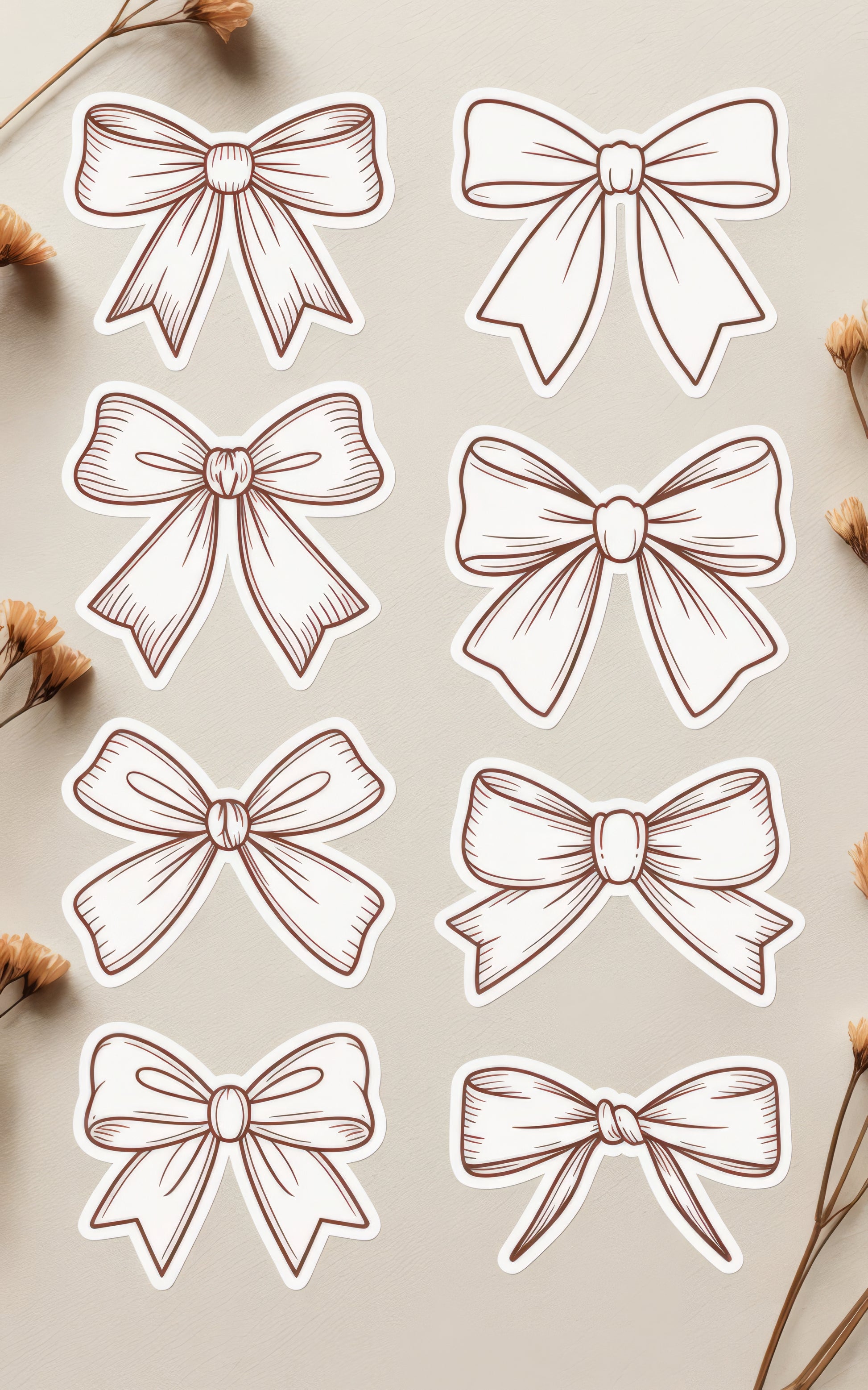 Elegant Bow Stickers Set, Decorative Gift Wrapping, Planner and Scrapbooking Supplies, Feminine Stationery Essentials