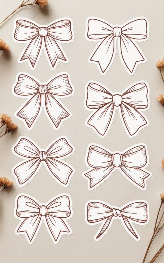 Elegant Bow Stickers Set, Decorative Gift Wrapping, Planner and Scrapbooking Supplies, Feminine Stationery Essentials