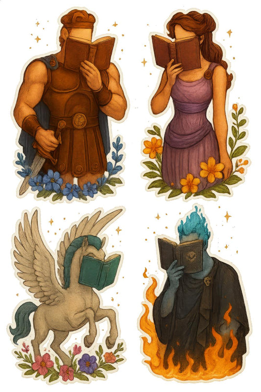Fantasy Reading Characters Art Print, Mythical Creatures and Warriors, Book Lovers Wall Decor