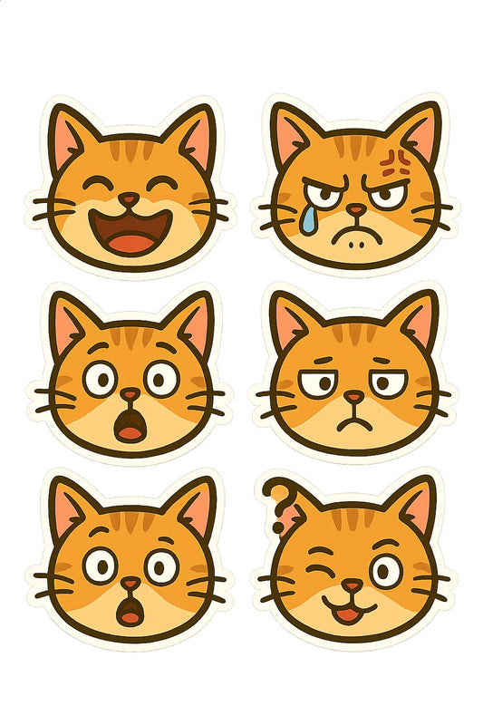 Cute Cat Stickers Pack, Assorted Funny Cat Faces, Cartoon Kitten Emotions, Craft Supplies, Scrapbooking Stickers, Gift for Cat Lovers