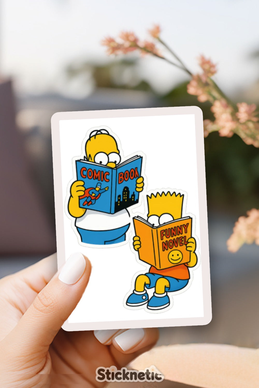 Cartoon Dad and Son Reading Sticker, Funny Comic Book Vinyl Decal, Durable Waterproof Sticker for Laptops and Notebooks
