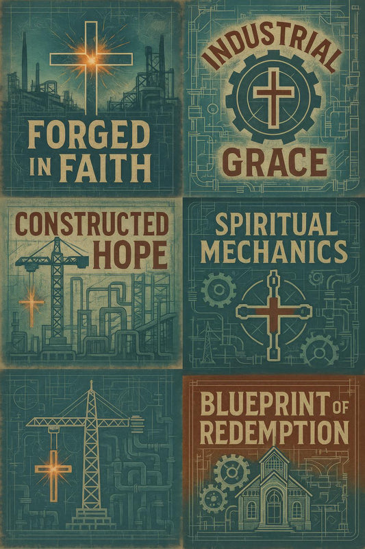 Vintage Industrial Poster Set, Forged Faith, Constructed Hope, Spiritual Mechanics, Blueprint of Redemption Art Prints