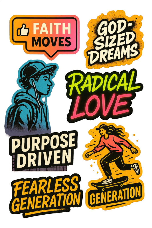 Vibrant Faith-Inspired Sticker Pack, Radical Love, God-Sized Dreams, Fearless Generation Decals