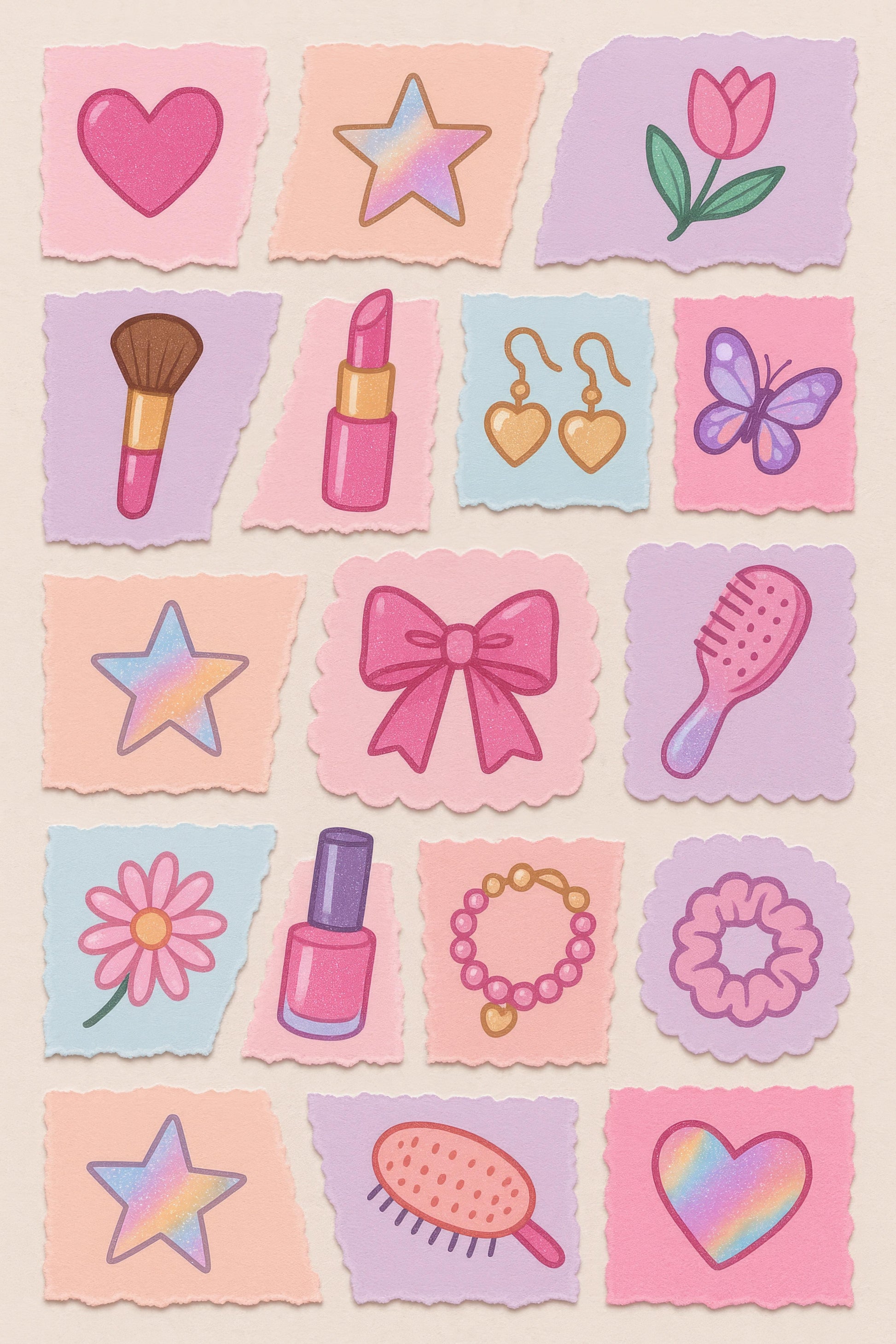 Colorful Stationery Stickers, Heart Star Flower Makeup Designs, Scrapbooking Embellishment, Craft Supply Pack, Decorative Planner
