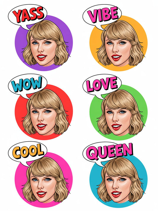 Pop Art Inspired Colorful Celebrity Graphic Buttons, Set of 6, Fun Button Pins for Bags and Jackets