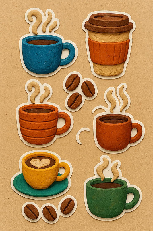 Colorful Handcrafted Coffee Cup Wall Art, Clay Decor, Kitchen Art, Espresso Latte Artwork, Home Decor