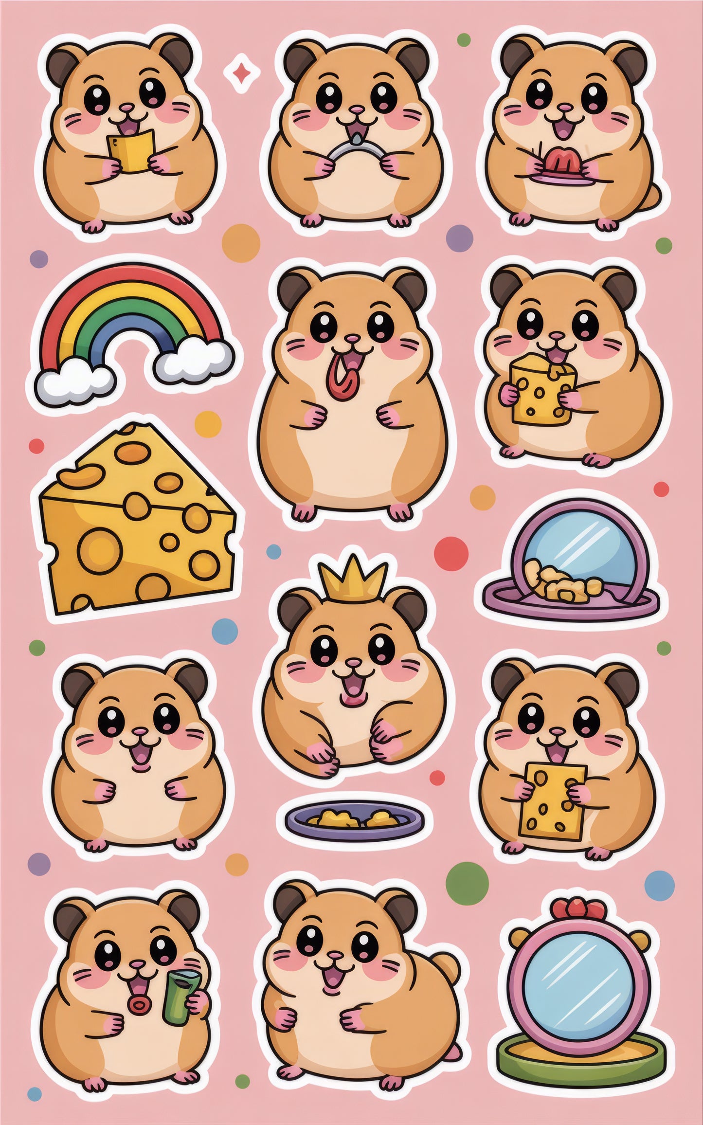 Cute Hamster Stickers, Cartoon Animal Decals, Cheese Rainbow Food Themes, Kawaii Stationery, Scrapbooking Essentials, Gift for Kids