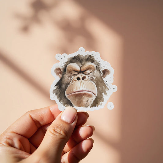 Grumpy Monkey Face Sticker Illustration fun product