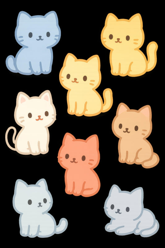 Cute Cat Stickers Set, Colorful Kitten Decals, Waterproof Cartoon Cat Labels for Kids, Scrapbooking Essentials