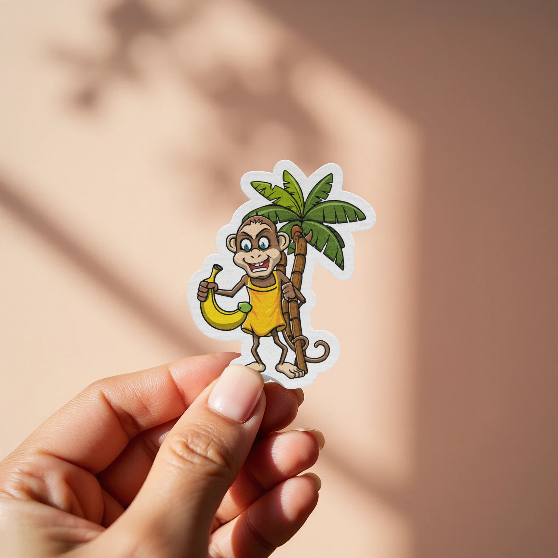 Smiling Monkey with Banana and Palm Tree Sticker product