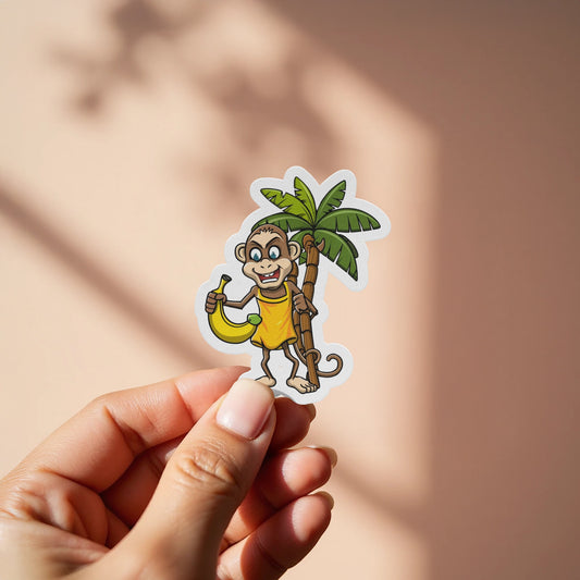 Smiling Monkey with Banana and Palm Tree Sticker product