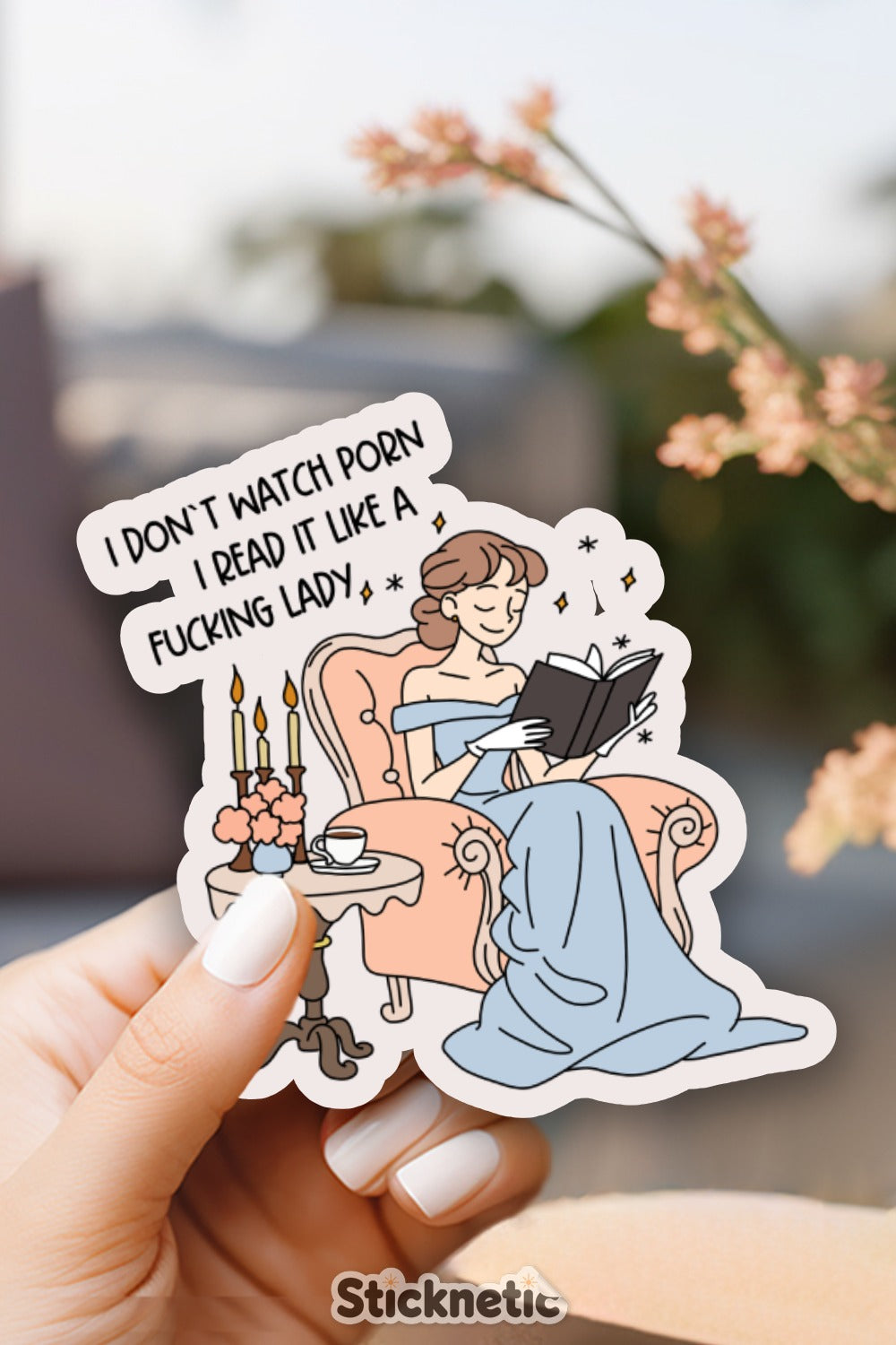 Elegant Lady Reading Sticker for Artistic Decoration product type