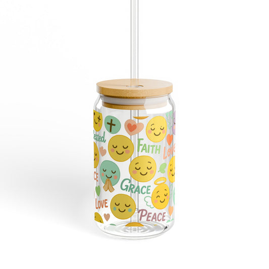 Inspirational Emoji Glass Jar, Faith Love Grace Peace, Positive Vibes, Kitchen Storage, Unique Gift Idea