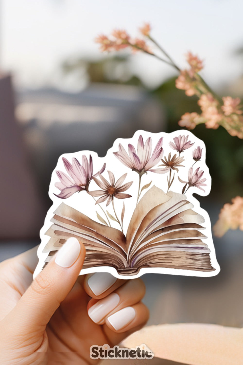 Open Book with Flowers Illustration Sticker product