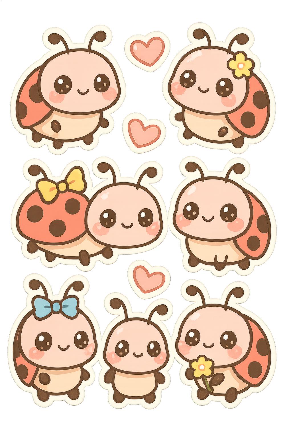 Cute Ladybug Stickers Set, Kawaii Ladybird Decals, Children's Craft Supplies, Scrapbooking Embellishments, Bug Themed Party Favors