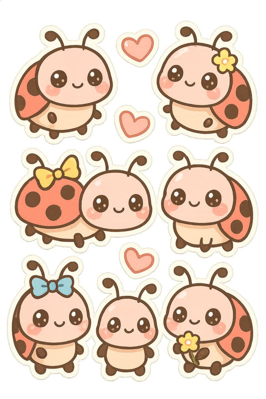 Cute Ladybug Stickers Set, Kawaii Ladybird Decals, Children's Craft Supplies, Scrapbooking Embellishments, Bug Themed Party Favors