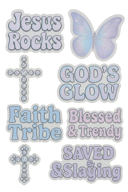 Christian Stickers Set, Jesus Rocks, Faith Tribe, Blessed and Trendy, God's Glow, Cross and Butterfly Decals