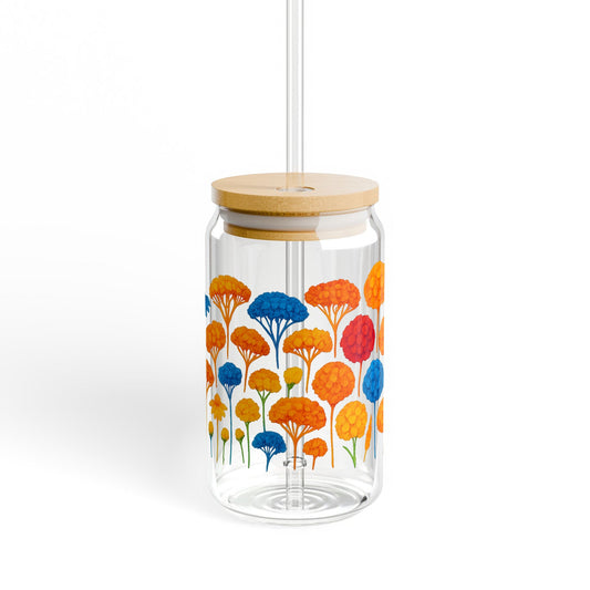 Colorful Autumn Tree Design Glass Storage Jar with Wooden Lid, Kitchen Decor