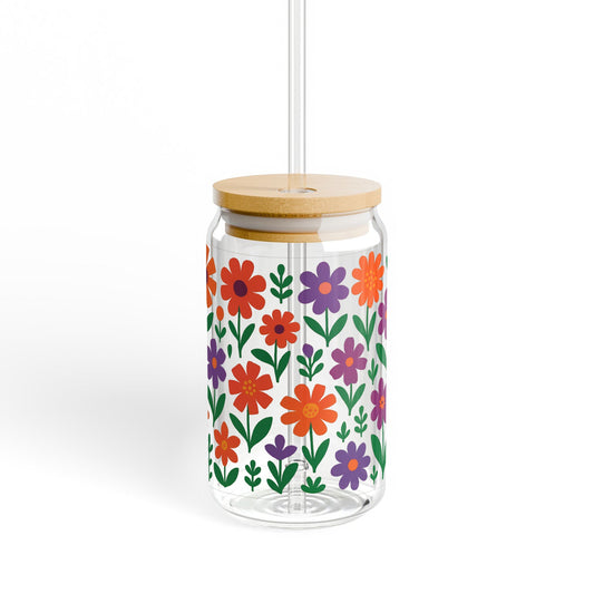 Colorful Floral Glass Jar with Bamboo Lid, Decorative Storage Container, Kitchen Organization Essentials, Home Decor Gift Idea