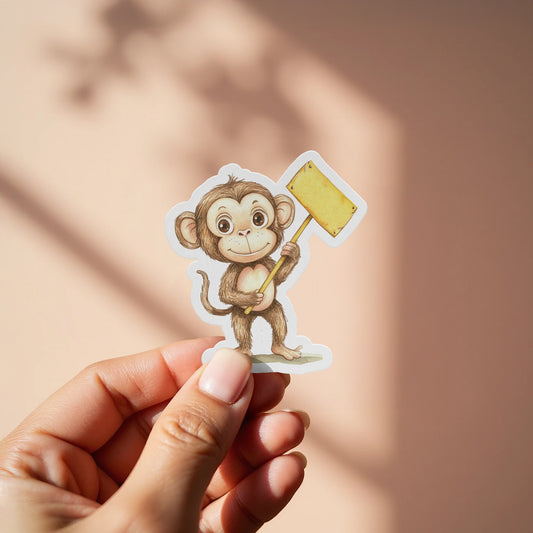 Cute Monkey Holding Yellow Flag Sticker product type